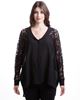 Picture of Blouse with lace-textured sleeves in black