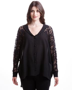 Bild von Bluse mit Ärmel aus Spitze in schwarz