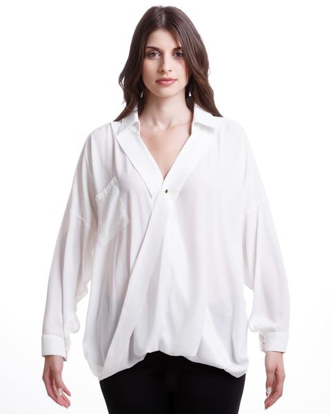 Picture of Chiffon blouse in off-white, black and cigar