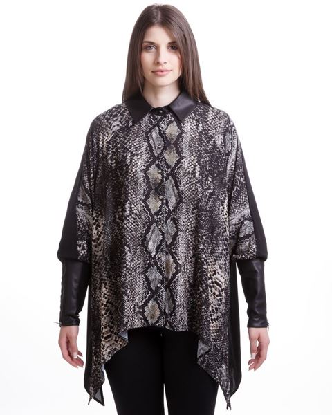 Picture of Snake-printed shirt with leather-like cuffs