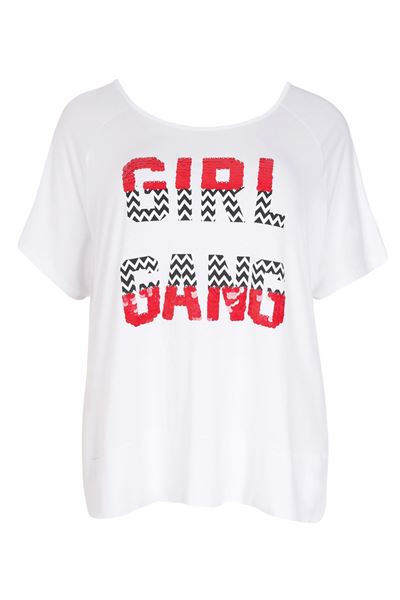 Picture of Sequin detail slogan t-shirt